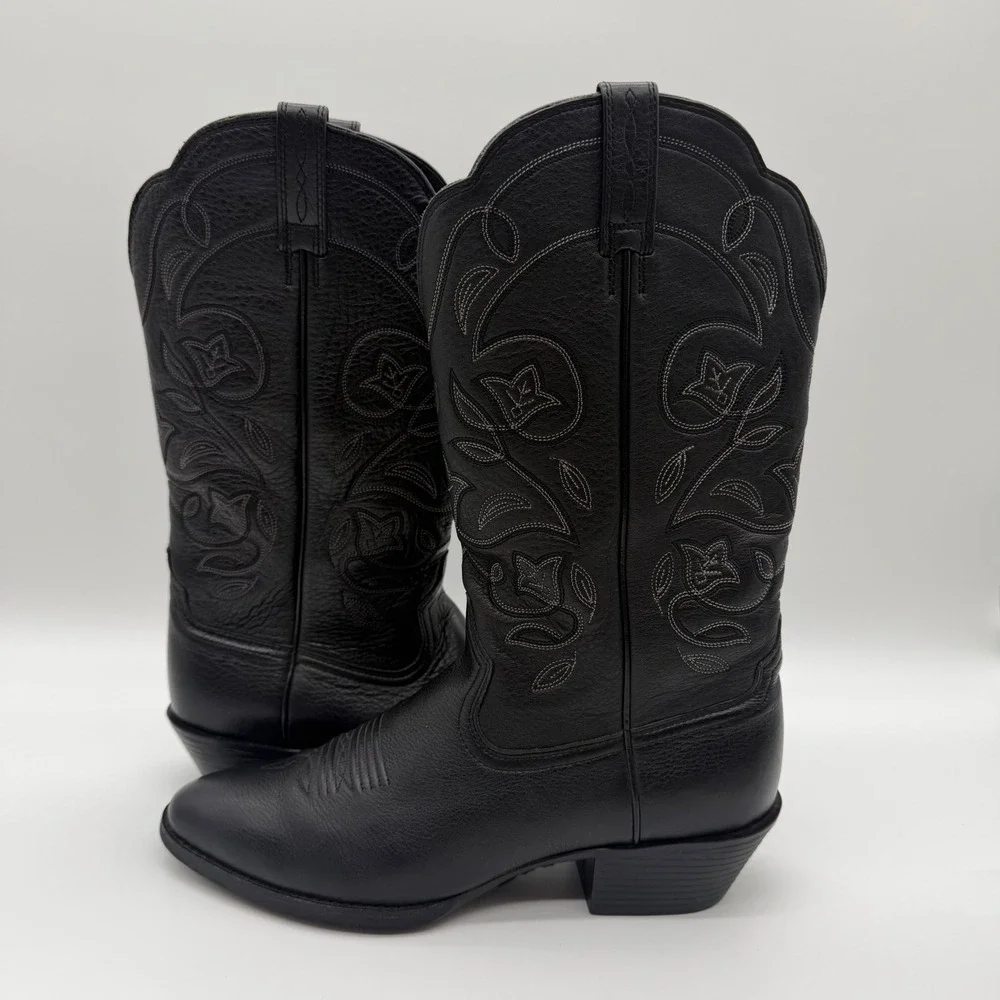 Ariat Heritage Western R-Toe Black Leather Boots 10001037 Womens 8.5 B